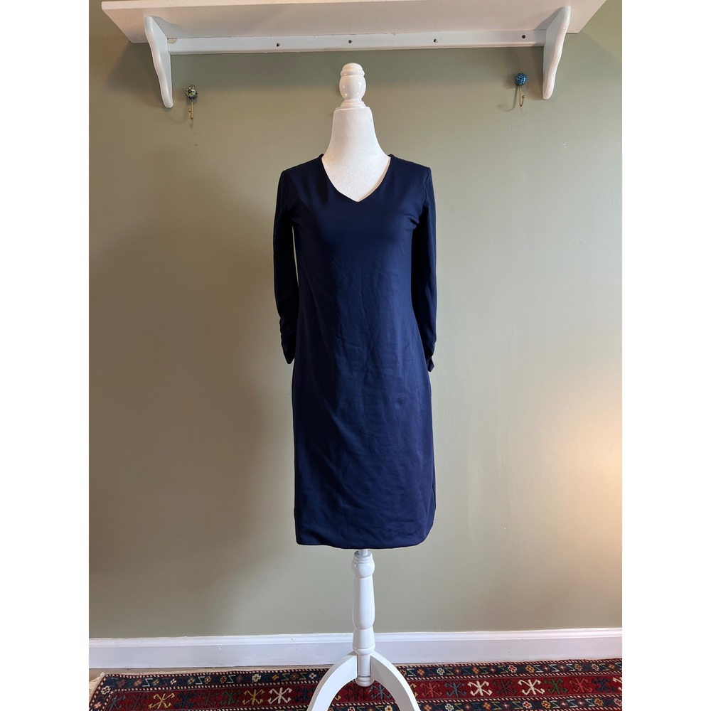 Judy‎ P Navy Blue V-Neck Ruched Sleeve Sheath Dress XS